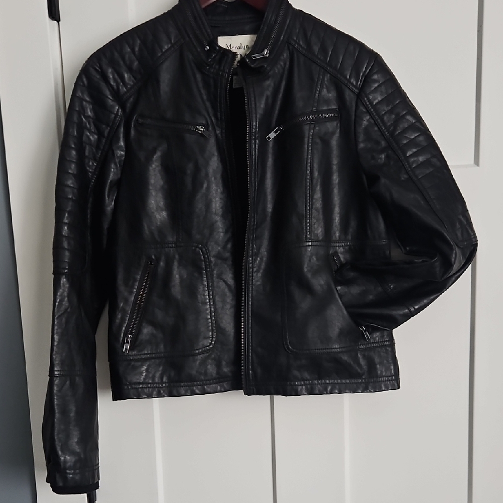 Maralyn & Me Black Faux Leather Moto Jacket Quilted Sleeve XL